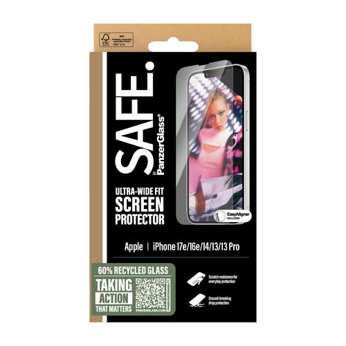 PanzerGlass SAFE. by ® Screen Protector iPhone 17e | 16e | 14 | 13 | 13 Pro | Ultra-Wide Fit w. EasyAligner Doorzichtige schermbeschermer Apple 1 stuk(s)