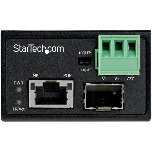 StarTech.com PoE+ Industrial Glasvezel naar Ethernet Media Converter 30W SFP naar RJ45 Single Mode/Multi Mode Gigabit Fiber naar Koper Compact design IP-30/ -40 tot +75°C