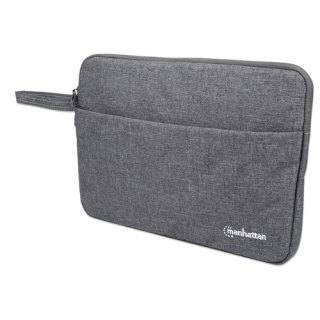 Manhattan Seattle laptop sleeve 14,5", grijs, gevoerd, extra zachte binnenvoering, hoofdvak met dubbele rits, ritsvak vooraan, draaglus, waterbestendig en duurzaam, laptopsleeve, 3 jaar garantie