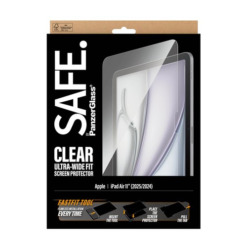 PanzerGlass SAFE. by ® Screen Protector iPad Air 11" (2024-2026) | Ultra-Wide Fit w. FASTFIT TOOL Doorzichtige schermbeschermer Apple 1 stuk(s)
