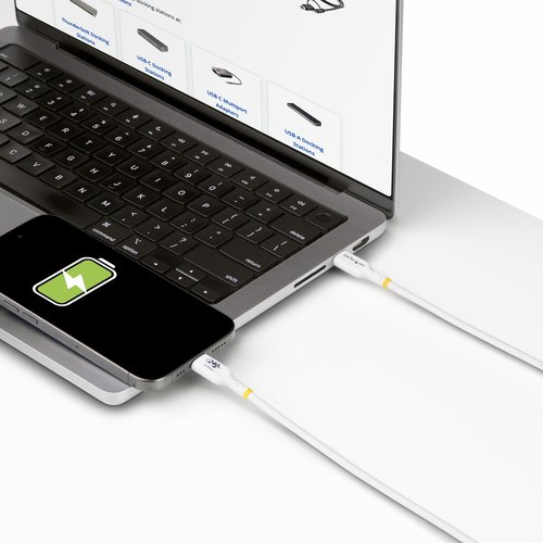 StarTech.com 2m USB-C Laadkabel, Wit, USB-IF Gecertificeerde USB Kabel, 240W PD EPR, USB 2.0 Type-C Laptop Laadkabel, USB-C Data Transfer Kabel, TPE Mantel, M/M