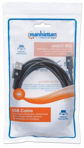 Manhattan USB-C naar USB-A kabel, 3 m, USB 2.0, 480 Mbps, Hi-Speed USB, zwart, levenslange garantie