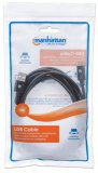 Manhattan USB-C naar USB-A kabel, 3 m, USB 2.0, 480 Mbps, Hi-Speed USB, zwart, levenslange garantie