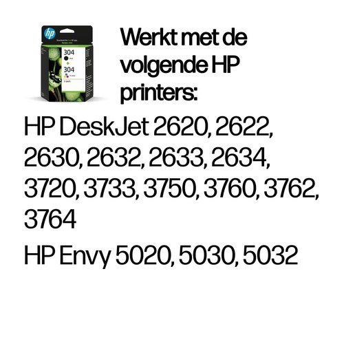HP 304 originele zwarte/drie-kleuren inktcartridges, 2-pack
