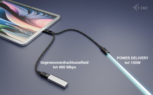 i-tec USB-C Cable Splitter Audio/Data + Power Delivery 100W