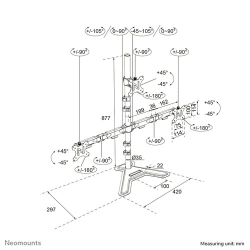 Neomounts DS45-600BL2-1 Monitorstandaard voor drie schermen 10-32"