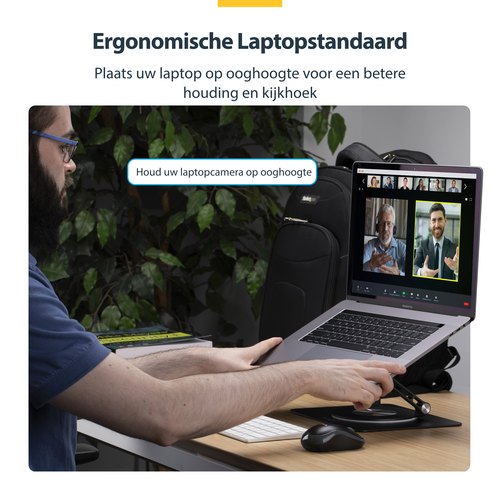 StarTech.com Draaibare Laptopstandaard, 360 Roterende Laptophouder voor Computer, Verhoogd plateau met Verstelbare Kanteling, Max 5kg, Aluminium