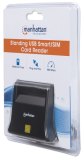 Manhattan USB-A smartcard-/SIM-kaartlezer, 480 Mbps (USB 2.0), verticaal desktopontwerp, frictie-insteekslot, kabel van 86 cm, zwart, 3 jaar garantie