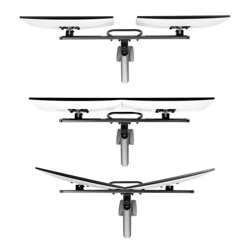 StarTech.com Dual Monitor Arm met Crossbar voor Bureau, Tot 27 inch Schermen, VESA 75x75/100x100, Max 15kg, C-klem, Volledig Scharnierend, Arm met Veermechanisme, TAA