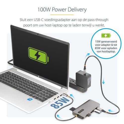 StarTech.com USB-C Triple Monitor Multiport Adapter, 5Gbps, Dual 4K 60Hz + 4K 30Hz HDMI & DisplayPort, 4-Port USB Hub, 100W PD Pass-Through, GbE, SD/MicroSD Kaartlezers
