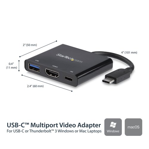 StarTech.com USB-C multiport adapter met HDMI USB 3.0 poort 60W PD zwart