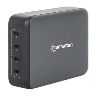 Manhattan GaN USB Power Delivery laadstation met 4 poorten, 240 W / PD 3.1, 4 USB-C PD-poorten tot 140 W per poort, totaal vermogen 240 W, zwart