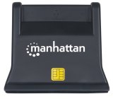 Manhattan USB-A smartcard-/SIM-kaartlezer, 480 Mbps (USB 2.0), verticaal desktopontwerp, frictie-insteekslot, kabel van 86 cm, zwart, 3 jaar garantie