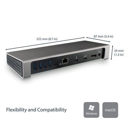 StarTech.com Thunderbolt 3 Dock - Dual Monitor 4K 60Hz TB3 Laptop Docking Station met DisplayPort - 85W Power Delivery Charging - 6-Port USB 3.0 Hub, SD 4.0, GbE, Audio - Windows & Mac