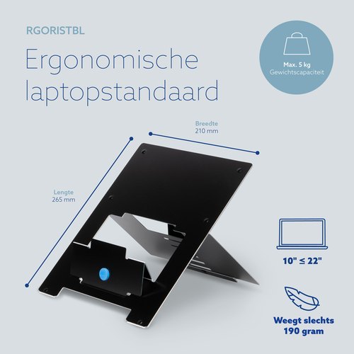 R-Go Tools Laptopstandaard R-Go Riser Flexible, ergonomisch, verstelbare inklapbare laptopverhoger, Hylite aluminium, zwart