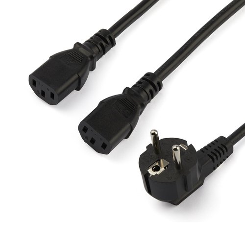StarTech.com 2m Computer Splitter Stroomkabel, 18AWG, EU Schuko naar 2x C13, 10A 250V, Zwart, AC Vervangkabel, Printer Voedingskabel, PC Power Supply Kabel, TV/Monitor Electriciteitssnoer, UL-Listed