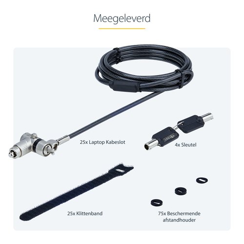 StarTech.com 25-Pack Universeel Laptop Kabelslot 2m, Security Kabel met Gedeelde Sleutel, Compatibel met Noble Wedge&reg;/Nano/K-Slot, Antidiefstal Snijbestendige Kabel