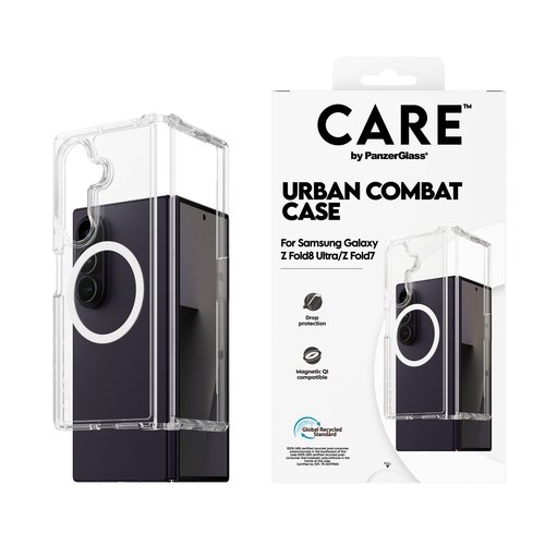 PanzerGlass CARE™ by ® Urban Combat Case Transparent w. White Qi Samsung Galaxy Fold8 Ultra | Fold7 mobiele telefoon behuizingen Hoes Transparant