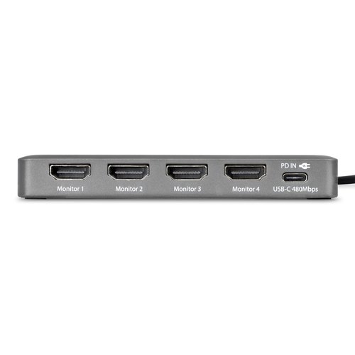 StarTech.com USB-C naar Quad-Monitor Adapter, 4K 60Hz HDMI, 140W PD Passthrough voor Laptop Opladen, USB Poort voor Wireless Toetsenbord / Muis, TAA