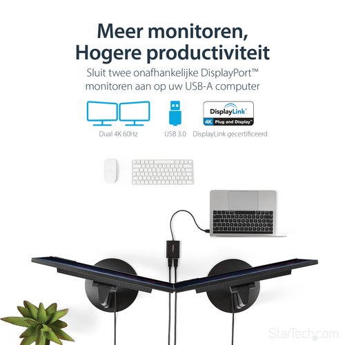 StarTech.com USB-naar-Dual DisplayPort-adapter - 4K 60Hz - USB 3.0 (5 Gbps)