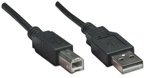 Manhattan USB-A naar USB-B kabel, 0,5 m, USB 2.0, 480 Mbps, Hi-Speed USB, zwart, levenslange garantie, equivalent van USB2HAB50CM