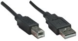 Manhattan USB-A naar USB-B kabel, 0,5 m, USB 2.0, 480 Mbps, Hi-Speed USB, zwart, levenslange garantie, equivalent van USB2HAB50CM