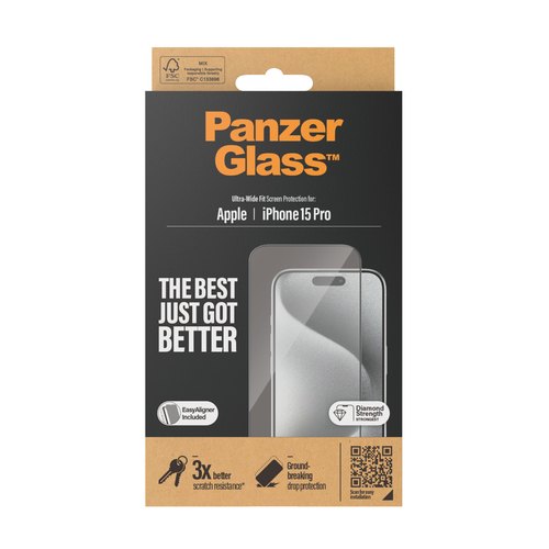 PanzerGlass ® Screen Protector iPhone 15 Pro | Ultra-Wide Fit w. EasyAligner Doorzichtige schermbeschermer Apple 1 stuk(s)