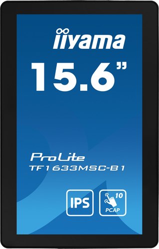 iiyama ProLite TF1633MSC-B1 computer monitor 39,6 cm (15.6") 1920 x 1080 Pixels Full HD Touchscreen Zwart