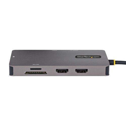 StarTech.com USB C Multiport Adapter, Dual HDMI Video, 4K 60Hz, 2 Port 5Gbps USB-A Hub, 100W Power Delivery Pass-Through, GbE, SD/MicroSD, 30cm Kabel, Travel Dock, Laptop Docking Station