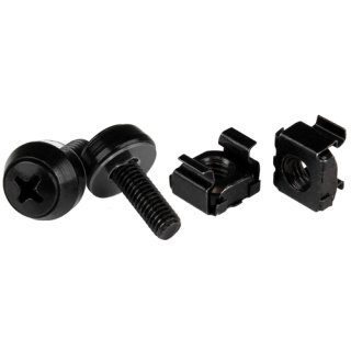 StarTech.com 50 Pack 10-32 Server Rack Kooimoeren en Schroeven met Sluitringen, Rackmount Hardware Kit voor Netwerk/IT Apparatuur, Zelfborgende Moeren & Bouten voor Vierkante Gaten, Zwart, TAA
