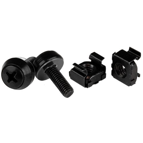 StarTech.com 50 Pack 10-32 Server Rack Kooimoeren en Schroeven met Sluitringen, Rackmount Hardware Kit voor Netwerk/IT Apparatuur, Zelfborgende Moeren & Bouten voor Vierkante Gaten, Zwart, TAA