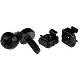 StarTech.com 50 Pack 10-32 Server Rack Kooimoeren en Schroeven met Sluitringen, Rackmount Hardware Kit voor Netwerk/IT Apparatuur, Zelfborgende Moeren & Bouten voor Vierkante Gaten, Zwart, TAA
