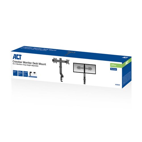 ACT Monitorarm 27" office, crossbar, 2 schermen, eenvoudig in hoogte verstelbaar