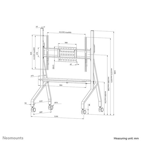 Neomounts FL50-525WH1 TV trolley 55-86" - snelle installatie - TÜV