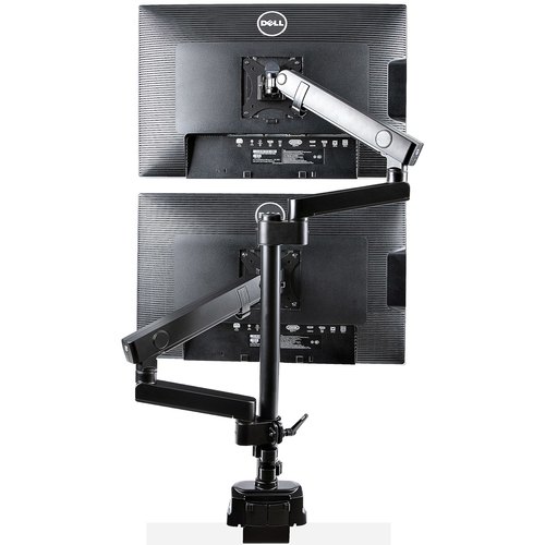 StarTech.com Dubbele Monitor Arm voor Bureaumontage, Full Motion Monitorbeugel voor 2x VESA-displays tot 32" (8kg), Verticale Stapelbare Armen, Hoogte verstelbaar/Articulerend - Bureauklem/Doorvoertule
