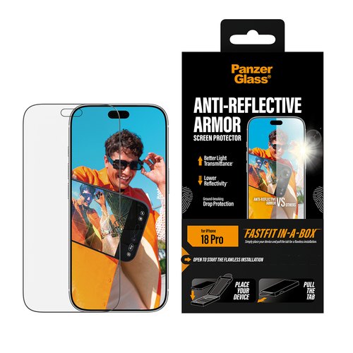 PanzerGlass ® Anti-reflective Armor Screen Protector iPhone 18 Pro | Ultra-Wide Fit w. FASTFIT IN-A-BOX Doorzichtige schermbeschermer 1 stuk(s)