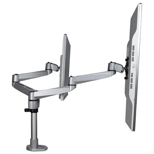 StarTech.com Dual Monitor Arm, Premium Scharnierende Bureau Monitor Beugel voor VESA Schermen tot 30" (10kg), Monitorsteun met Verstelbare Hoogte, Draaien/Kantelen/Zwenken, Klem/Doorvoertule, Zilver