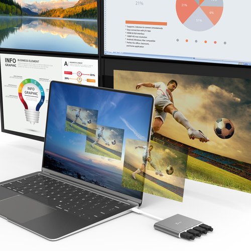j5create JCA366-N USB-C™ naar 4-Port HDMI™ Multi-Monitor Adapter