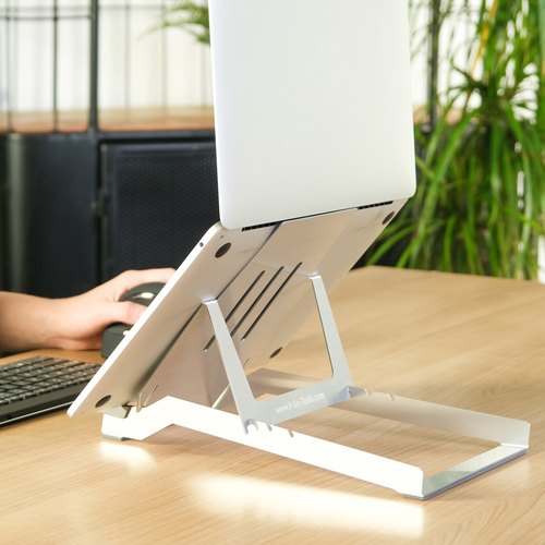 R-Go Tools Laptophouder R-Go Riser Basic, inklapbare en verstelbare laptopverhoger, aluminium, zilver