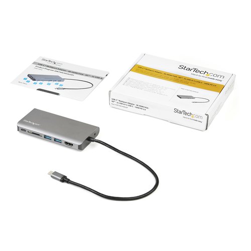 StarTech.com USB-C Multiport Adapter - USB-C Travel Dock met 4K HDMI of 1080p VGA - 3x USB 3.0 Hub, SD, GbE, Audio, 100W PD Pass-Through - Mini Docking Station voor Laptop/Tablet