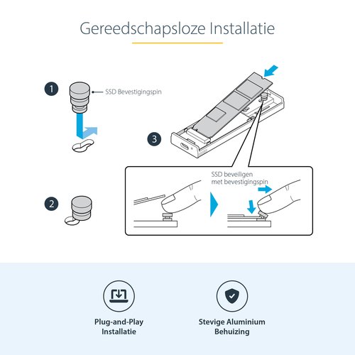 StarTech.com USB-C 10Gbps naar M.2 NVMe or M.2 SATA SSD Behuizing, Gereedschaploze Externe M.2 PCIe/SATA NGFF SSD Aluminum Case, USB Type-C&A Host Kabels, Ondersteunt 2230/2242/2260/2280