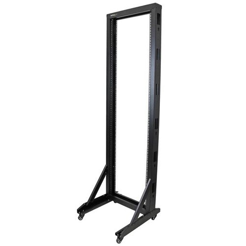 StarTech.com 2-Post 42U Mobiel Open Frame Server Rack, 19in Patchkast met Wielen en 2 Stijlen, Open Serverkast voor AV/Data/Media/IT/Netwerk Apparatuur, Computer Rack voor Thuis/Kantoor - Inclusief Wieltjes