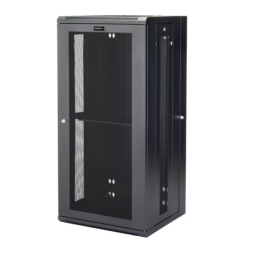 StarTech.com 4 Post 26U Wandmonteerbare Netwerkkast met 1U Schap, 19" Scharnierende Patchkast voor Data/AV/Electronica/Computer Apparatuur, Veelzijdig Geventileerd Server Rack, Vergrendelbaar
