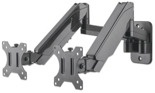 Manhattan Wandbeugel voor 2 TV’s en monitoren (Volledig Verstelbaar met gasveer), voor schermen 17"–32", VESA-compatibiliteit: 75x75 en 100x100 mm (controleer de afmetingen van de vier montagegaten aan de achterzijde), max. 8 kg per scherm, zwart