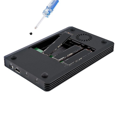StarTech.com 4 Bay Thunderbolt 3 NVMe Behuizing voor M.2 NVMe SSD Drives, SSD M.2 Enclosure, 1x DisplayPort Video/ 2x TB3 Downstream Poorten, 40Gbps, 72W Power Supply, Externe Harde Schijf Behuizing