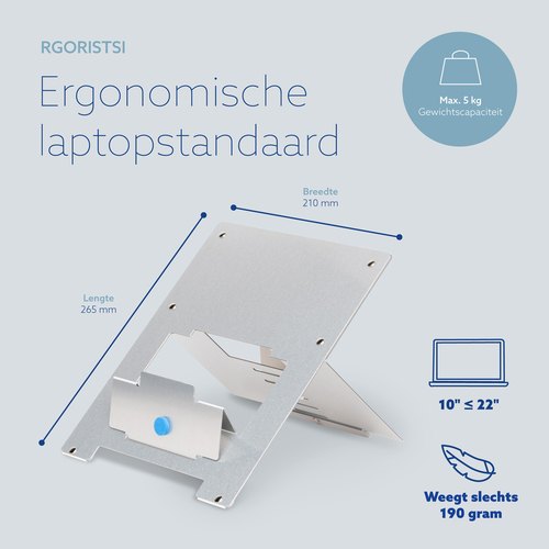 R-Go Tools Laptopstandaard R-Go Riser Flexible, verstelbare inklapbare laptopverhoger, ergonomisch, Hylite aluminium, zilver
