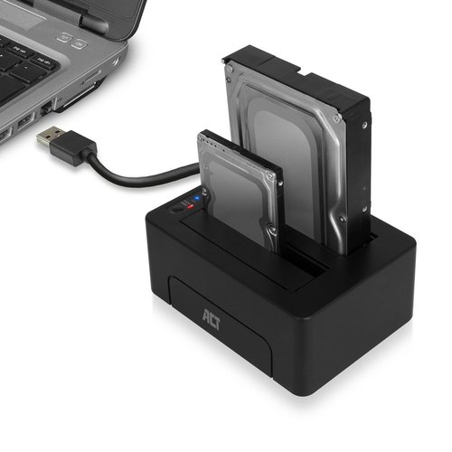 ACT 2,5" en 3,5" SATA dual HDD/SSD dockingstation, USB 3.2 Gen1