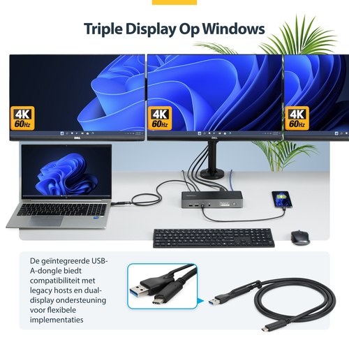 StarTech.com Triple-Monitor USB-C Docking Station, 140W Charging Dock voor MacBook Pro en Windows, 4K 60Hz HDMI of DisplayPort, TAA