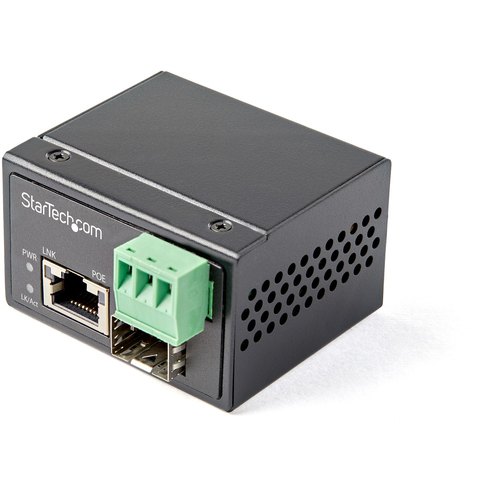 StarTech.com PoE+ Industrial Glasvezel naar Ethernet Media Converter 30W SFP naar RJ45 Single Mode/Multi Mode Gigabit Fiber naar Koper Compact design IP-30/ -40 tot +75°C