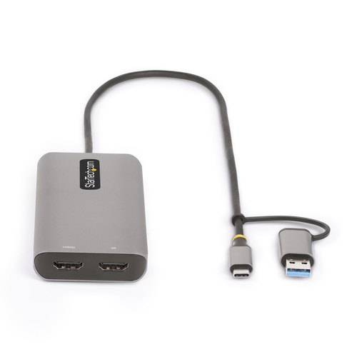 StarTech.com USB-C Multiport Adapter met Ingebouwde USB-C naar USB-A Dongle, Dual HDMI (4K30Hz/1080p60Hz), 3x USB-A 5Gbps, Mini Travel Dock, Laptop Docking Station, 40cm Kabel